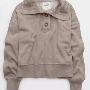 Aerie Best Button Sweatshirt in Heathered Taupe